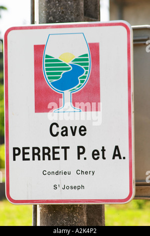Cave P et Andre Perret in Chavannay, making Condrieu, Saint Joseph, Cote Rotie. A sign showing where the winery is.   Andre And Stock Photo