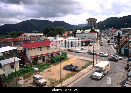 Traffic and rush of downtown Port of Spain in Trinidad Caribbean Stock Photo