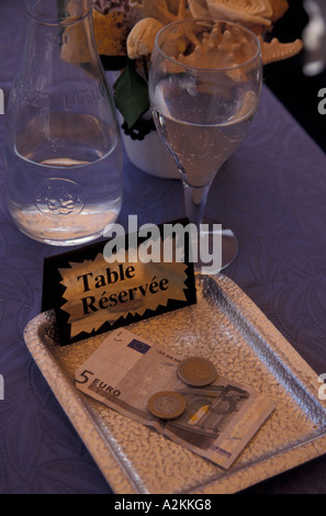 Europe, France, Cassis, reserved cafe table Stock Photo