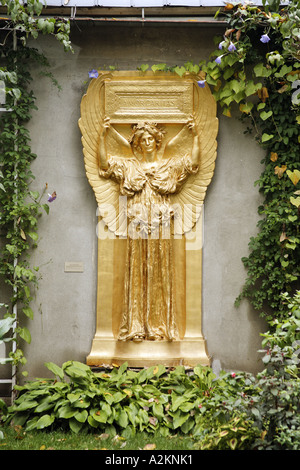 Golden relief of female angel in garden setting New Gallery atrium Saint Gaudens National Historic Site Cornish New Hampshire Stock Photo