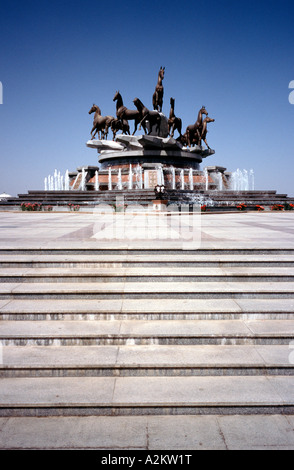 Horse fountain in the Turkmen capital of Ashgabat Stock Photo