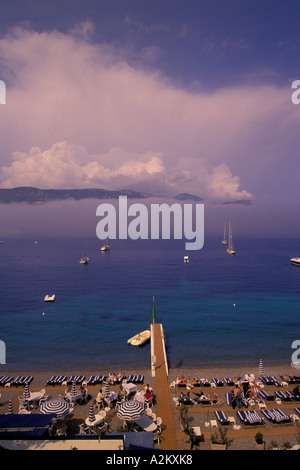 EU, France, Cote D'Azur / Riviera, St. Jean Cap, Ferrat. Paloma Beach with fog Stock Photo