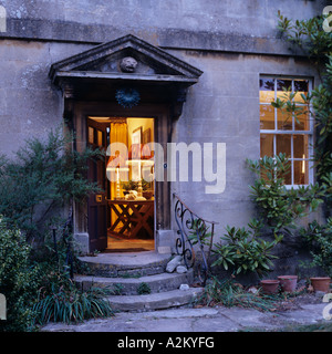 Open front door of Georgian stone house Stock Photo