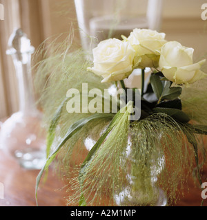 White roses in a glass vase Stock Photo