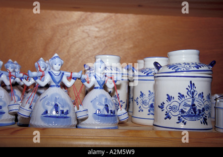 Europe, Holland, The Netherlands, Amsterdam. Traditional china souvenirs with Delft-blue design Stock Photo