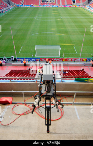 birdseye view of soccer pitch and TV camera at Cologne World Cup football stadium in Cologne Germany Stock Photo