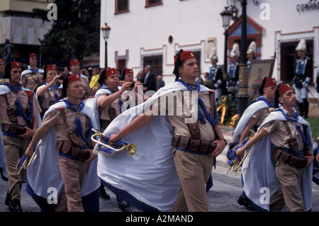 Europe, Spain (in Spanish northern Africa), Ceuta, parading Legionnaire drum and bugle corps Stock Photo