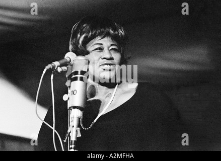 Ella Fitzgerald sings at the 1966 Antibes Jazz Festival. Ira Gershwin said  "I never knewhow goodour songs were till I heard her Stock Photo
