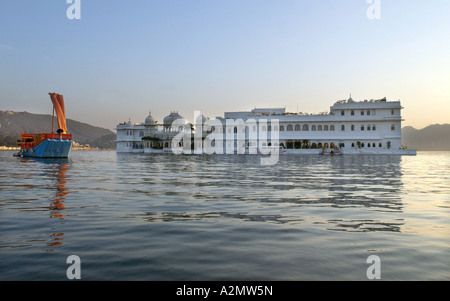 View over Lake Pichola towards Lake Palace Hotel Udaipur India Stock Photo