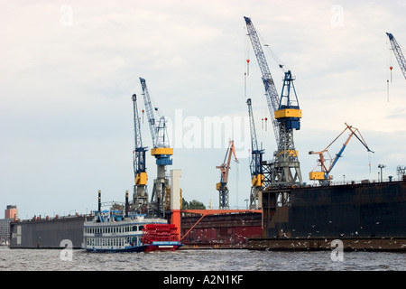 crans in the harbour Stock Photo