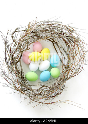 High angle view of Easter eggs in nest Stock Photo