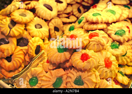 miniature cookies in pastry shop case Stock Photo