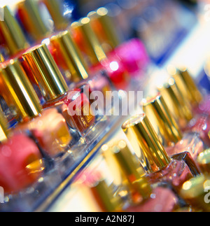 Close-up of nail polish in rows Stock Photo