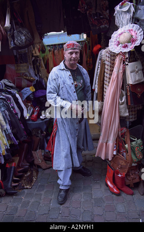 London, UK. Portrait of trader at his retro fashion stall, Camden Market. Stock Photo