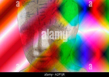 head with coloured light mental illness drug abuse hallucination Stock Photo
