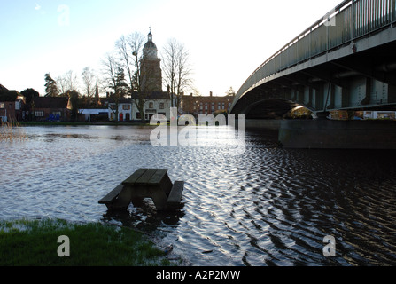 River Severn during winter flood at Upton upon Severn, Worcestershire, England, UK Stock Photo