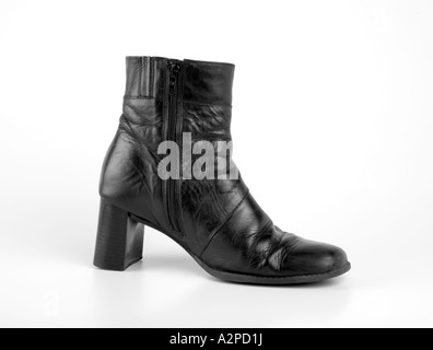 Sensible black leather ladies ankle boot Stock Photo