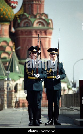 Russian soldiers parade in front of Lenin's Tomb, Red Square, Moscow, Russia Stock Photo