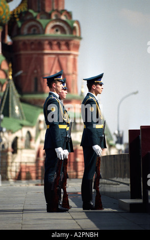 Russian soldiers parade in front of Lenin's Tomb, Red Square, Moscow, Russia Stock Photo