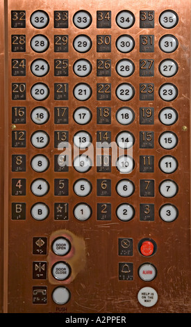 Push buttons for floors in the Smith Tower elevator Seattle USA Stock Photo