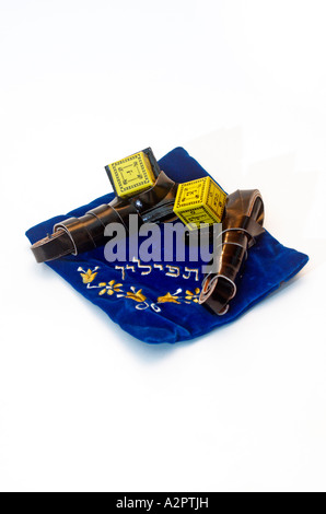 Tifillin and elaborated decorated tfillin bag Stock Photo