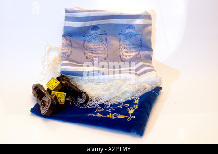 Tifillin Tallit and elaborated decorated tfillin bag Stock Photo