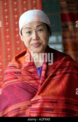 Displaying silk, Chiang Mai Market, Thailand Stock Photo