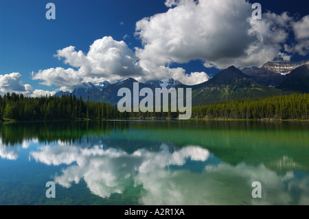 Bow Range Mountains reflected in Herbert Lake Canadian Rocky Mountains Banff National Park Alberta Canada Stock Photo