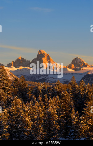 Idaho Driggs A colorful sunset on the majestic Teton Mountains in ...