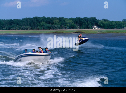 Family boating near Hilton Head Island SC Stock Photo