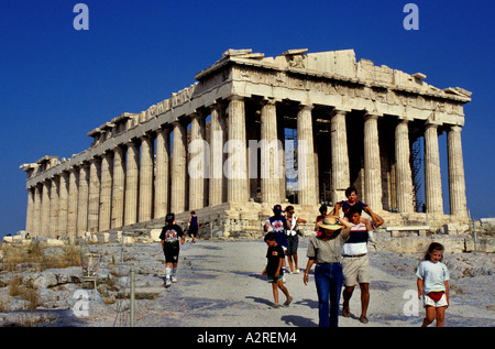 The Parthenon is a temple of the Greek goddess Athena, built in the 5th century BC on the Athenian Acropolis Stock Photo