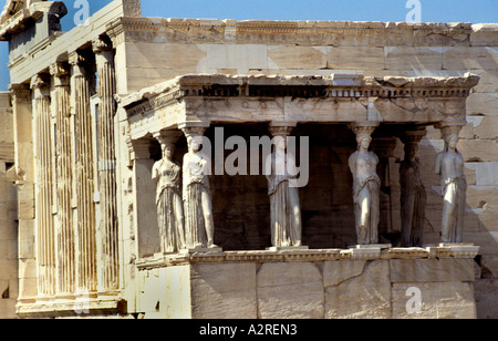 Porch of the Caryatids at The Erechteion The Parthenon is a temple of the Greek goddess Athena, built in the 5th century BC Stock Photo