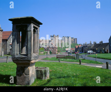 Bamburgh Castle seen from Bamburgh village, Northumberland, England, UK. Stock Photo