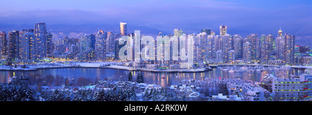 Downtown Skyline of the City of Vancouver at Yaletown and False Creek British Columbia Canada at Dusk in Winter Stock Photo