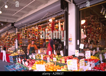 Pike Place Market, Seattle, Washington State, USA - Fresh Fruit and Vegetables for Sale at Produce Stand Stock Photo
