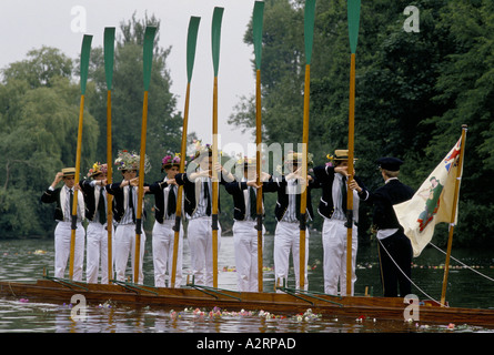 Eton College 1990, 550th anniversary of school 4th of June Procession of Boats on River Thames for Parents Day 1990s UK HOMER SYKES Stock Photo