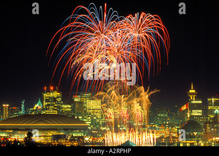 Fireworks over City of Vancouver, BC, British Columbia, Canada Stock Photo