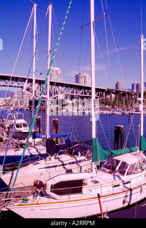 Pleasure Boats docked in False Creek at Granville Island in City of Vancouver British Columbia Canada Stock Photo