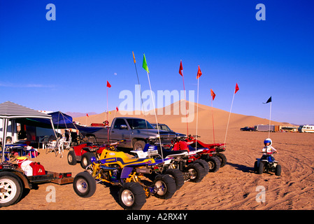 All-Terrain Vehicles at Camp at the Dumont Sand Dunes near Death Valley National Park California USA Stock Photo