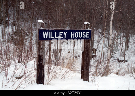 Willey House Station site, near the Appalachian Trail (Ethan Pond Trail), in the White Mountain National Forest of New Hampshire Stock Photo