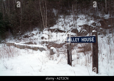 Willey House Station site, near the Appalachian Trail (Ethan Pond Trail), in the White Mountain National Forest of New Hampshire Stock Photo