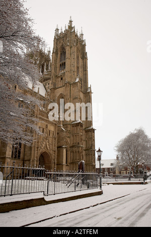 Beverley Minster and tree branches covered in snow East Yorkshire Engalnd UK Stock Photo