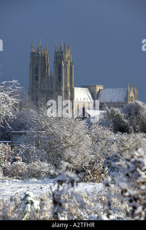 Beverley Minster and tree branches covered in snow East Yorkshire Engalnd UK Stock Photo