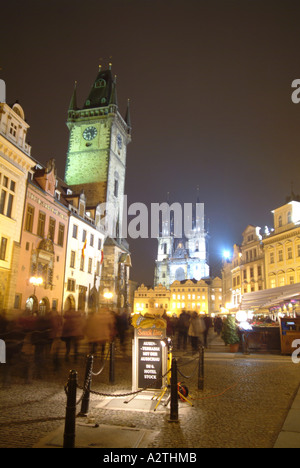 St John of Nepomuk Church floodlit at night in Old Town Square Plaza, Central Prague Stock Photo