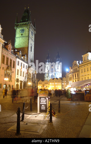 St John of Nepomuk Church floodlit at night in Old Town Square Plaza, Central Prague Stock Photo