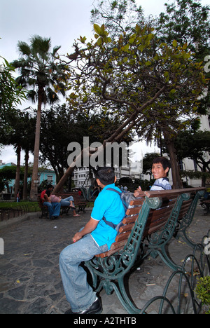 Teenagers sitting on a bench and laughing. Stock Photo