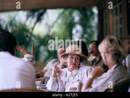 two south african women talking in a game reserve cafe Stock Photo