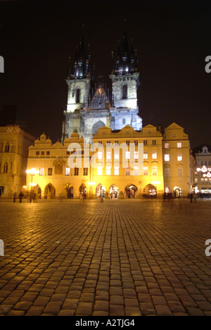 St John of Nepomuk Church floodlit at night in Old Town Square Plaza, Central Prague Stock Photo