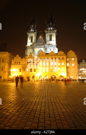 St John of Nepomuk Church floodlit at night in Old Town Square Plaza, Central Prague Stock Photo