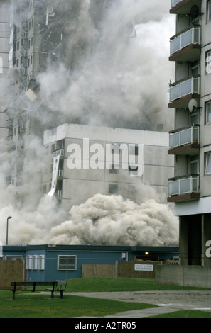 Tower block demolition using controlled explosives with tower ...